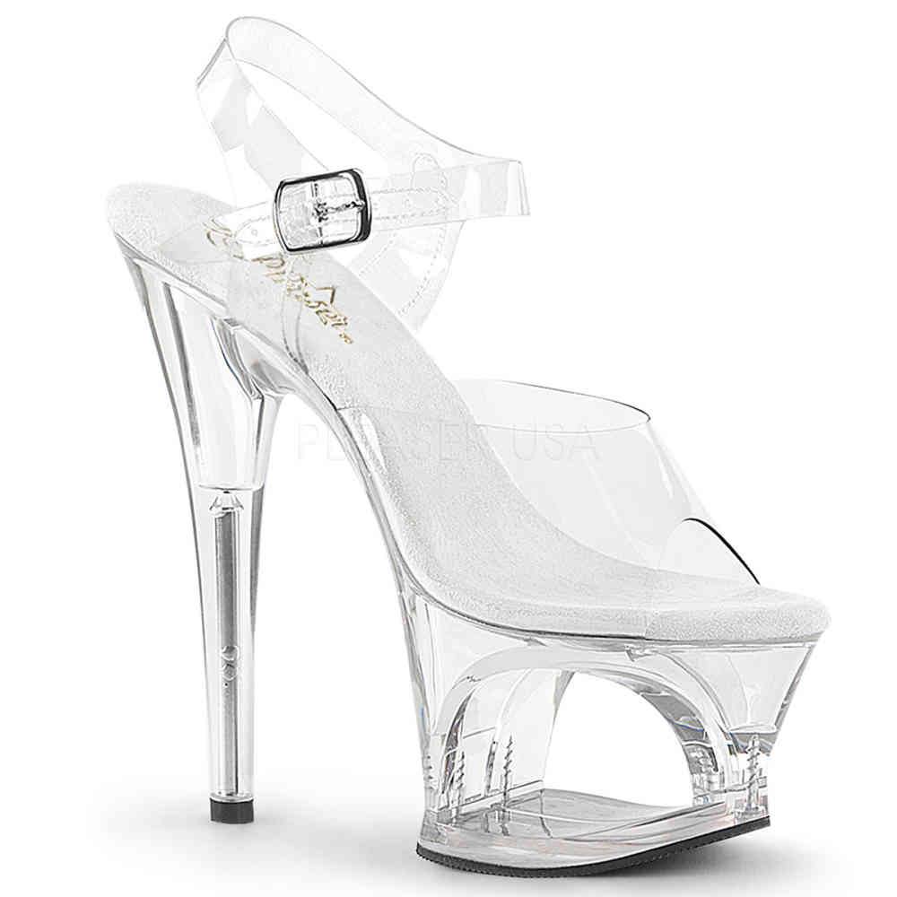Pleaser - MOON708 Sandale à bride à la cheville, Pole dance chaussures - Chaussures de pole dance - Transparent Product image